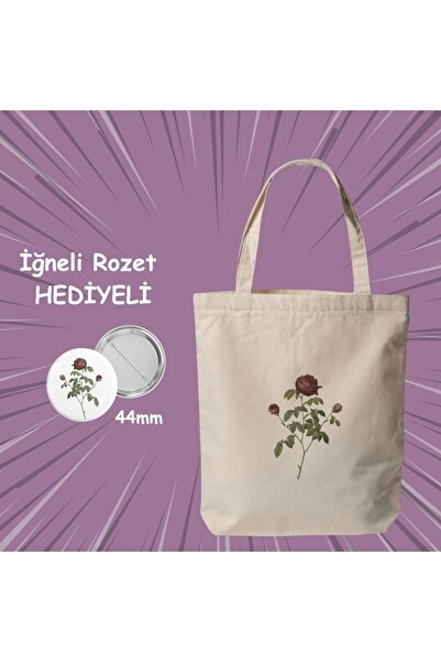 riyaz Gonca Gül Printed Fabric Shoulder Bag (35X40 cm), with Pin Badge Gift (...