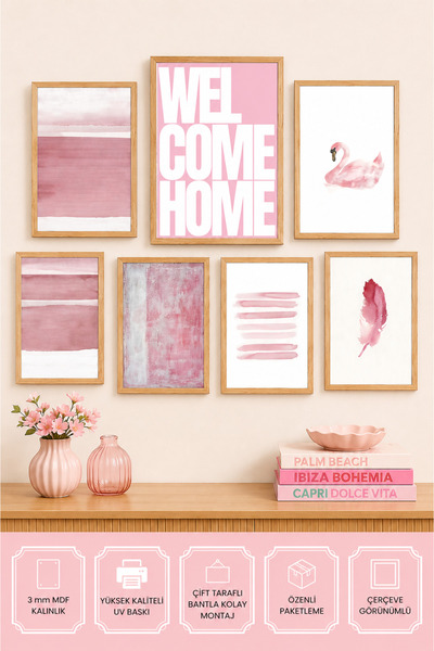 UNT 7-Piece Frame-Looking Pink Painting Set – Pop Art Wall Decor