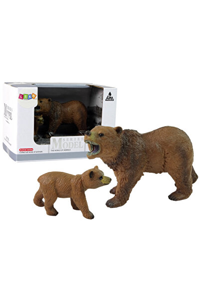 OEM Set 2 figurine ursul Grizzly cu puiul, Leantoys, Cauciuc, Maro