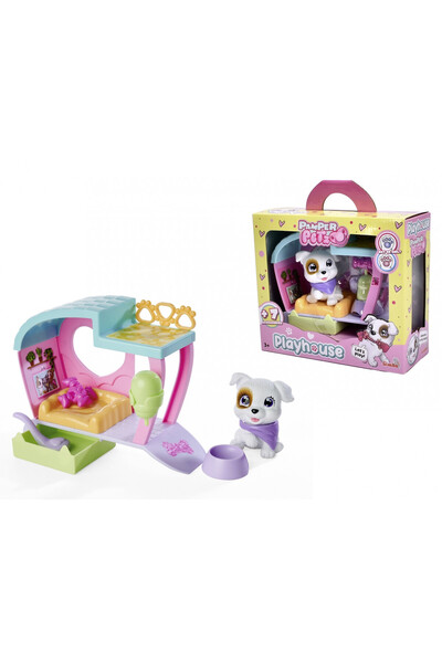 OEM Figurina Pamper Petz, set cu casuta si accesorii, 23x20x9cm, roz/albastru