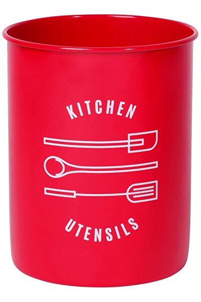 The Bros Powder-Coated Steel Utensil Crock, Red