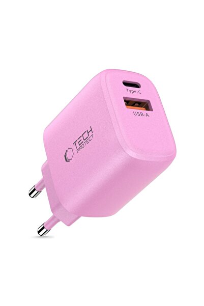 Tech-Protect NCA20 Încărcător rapid 20W cu două porturi USB-A/USB-C, Roz