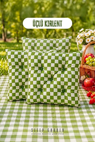 Sleep Garden Çok Amaçlı Kırlent Pofuduk Minder Pötikareli 45x45 Yeşil 3 Adet