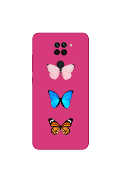 Other Xiaomi Redmi Note 9 Triple Butterfly Fuchsia Colored Silicone TPU Θήκη