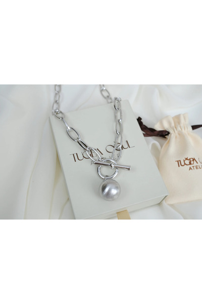 ATELİER TUĞBA Kol410 Lock Detail Thick Chain Top Charm Necklace