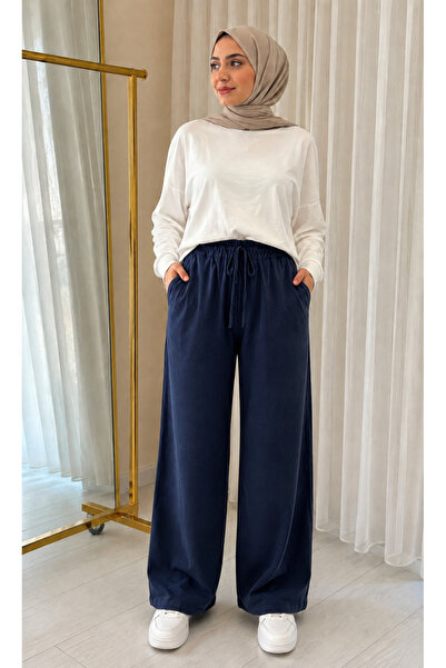 MYMAGAZİNE LASTİKLİ TENSEL PANTOLON LACİVERT