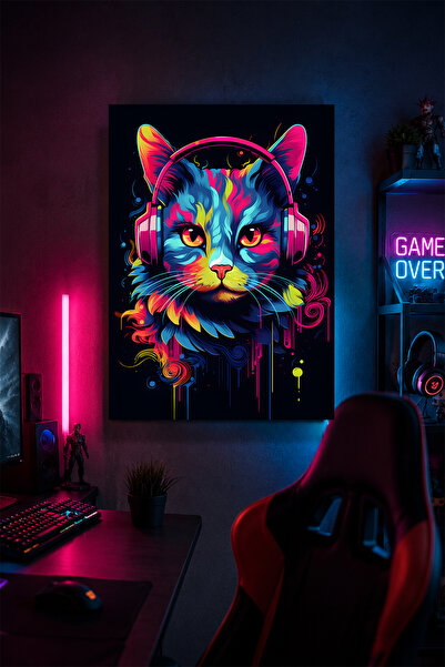 Lucena Mačka sa slušalicama Metalna zidna slika Neon Dekoracija igračke sobe ...