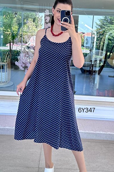 İnce Topuk Strappy Polka Dot Viscose Dress 6Y347