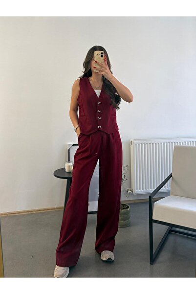 Flarsky Women's Double Fabric Bow Buttoned Lined Vest Front Pleated Pocket Ha...