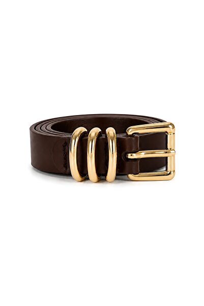 SHAKA Brown Shk3013 Women's 3-Bridge Detailed Gold Buckle Thin Faux Leather W...