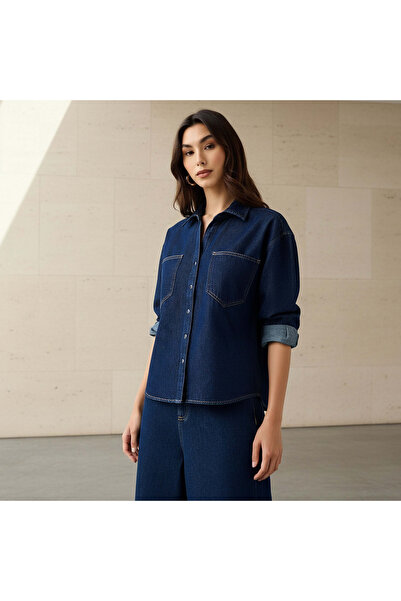 DNM Oversized Fit Cotton Denim Shirt with Pocket
