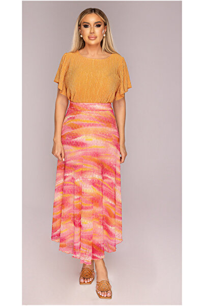 OEM Bluza dama, portocalie, lurex, maneca scurta, One Size
