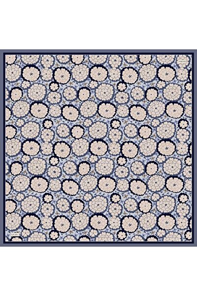 Levidor Navy Blue Daisy Pattern Twill Silk Scarf