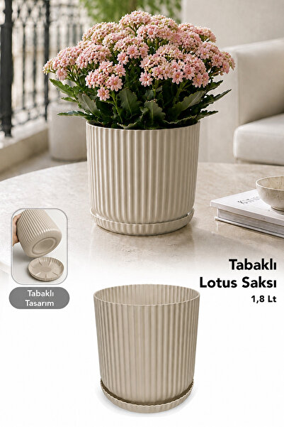 Meleni Home Lotus Model Saksı - Tabaklı Plastik Dekoratif İç ve Dış Mekan Mod...