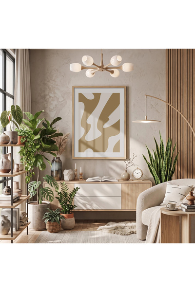 KOLAJTASARIM Model fluid bej nisipiu, tablou înrămat cu lemn natural, decor d...