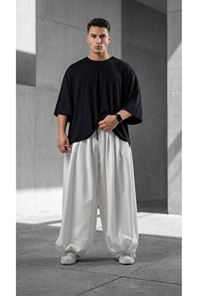 SUPERBLUE Men's Hakama Street Style Printed Wrinkled Sports Shalwar Trousers