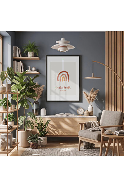KOLAJTASARIM Tablou minimalist cu nume curcubeu, cu ramă din lemn negru, deco...