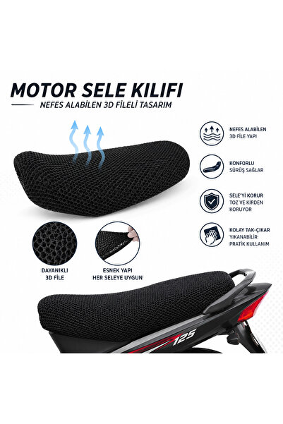 POZART Motorsiklet ve Scooter Sele (Koltuk) Kılıfı Fileli Nefes Alabilen Tasarım