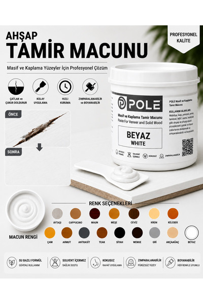 POLE Ahşap Tamir Macunu Su Bazlı Çatlak Dolgu Macunu Mobilya MDF Kapı Parke D...