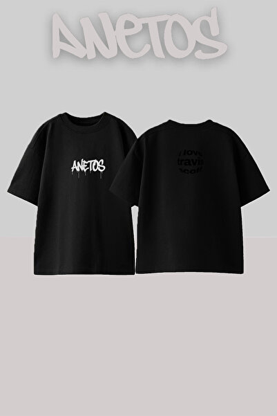 Anetos Travis Scott_25 dizajn, štampana unisex majica prevelikog kroja, crna