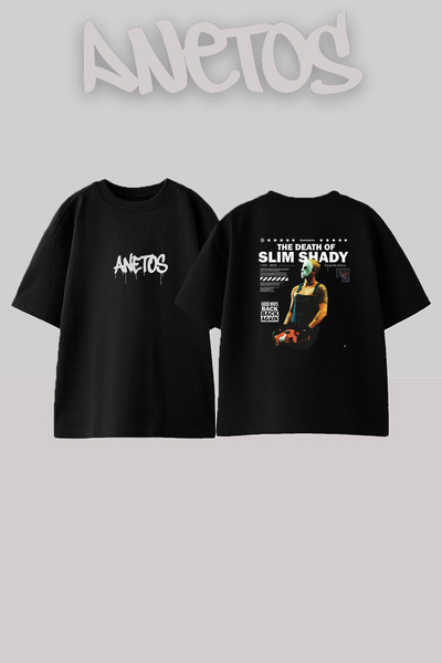 Anetos Eminem Slimshady_3 Design Printed Unisex Oversize Black Tshirt