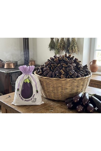 NAİLE COLLECTİON Handmade Cloth Bag Size: (42 cm X 37 cm) (Stuffed Dry Eggplant)- Stylish and Healthy Storage in Your Kitchen or Pantry -Natural Print on Cotton Fabric- Custom Made for Gift Baskets or Daily Use