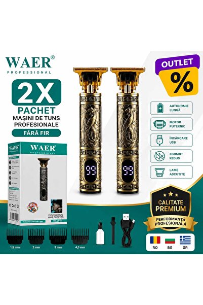 WAER Pachet 2x Mașină Profesională de Tuns și Contur WA-2949, Trimmer Barber ...