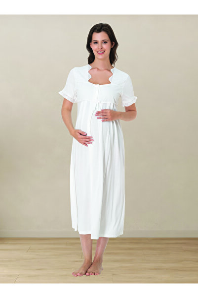 by İGP Breastfeeding-Friendly Cotton Short-Sleeved Maternity Nightgown