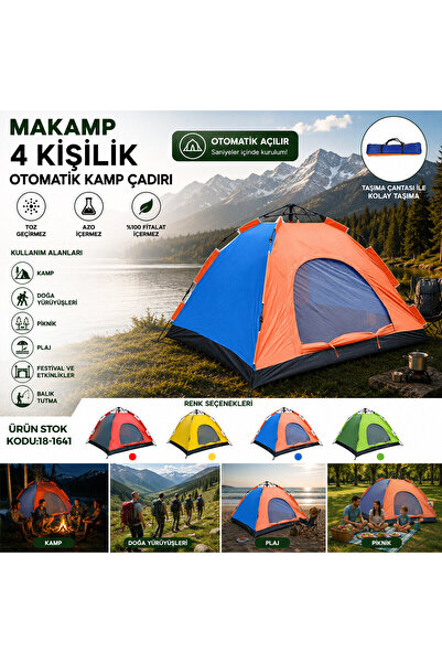 4 KİŞİLİK TOZ GEÇİRMEZ 200CMX200CMX135CM OTOMATİK KAMP ÇADIR HERHANGİ BİR RENK GÖNDERİLİR