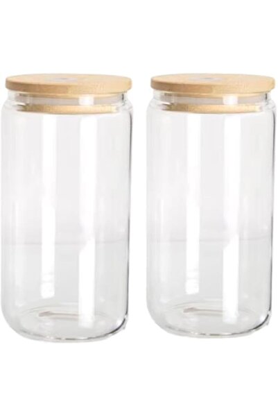 Generic 16oz & 20oz High Borosilicate Glass Tumbler Set with Bamboo Lids & Gl...