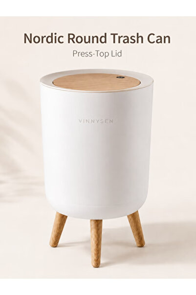 VINNYSEN Trash Can 7L Legs Nordic Style Trash Can Push Top Trash Can with Lid...