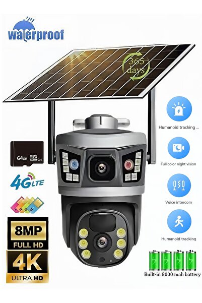 ZONBON 4K 8MP Solar Camera 4G Sim PTZ Cameras Outdoor Dual Lens IP Camara Sol...