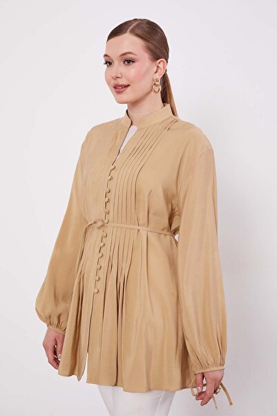 Levidor Camel Button Detail Waist Tie Shirt