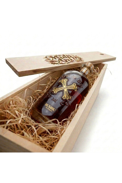BUMBU Pachet Cadou Cutie Lemn Personalizata Rom Original 40%, 0.7L