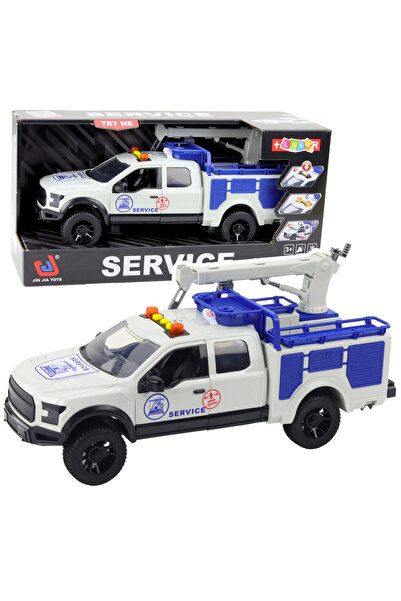 LeanToys Masina de serviciu cu brat mobil, alb, efecte sonore si luminoase