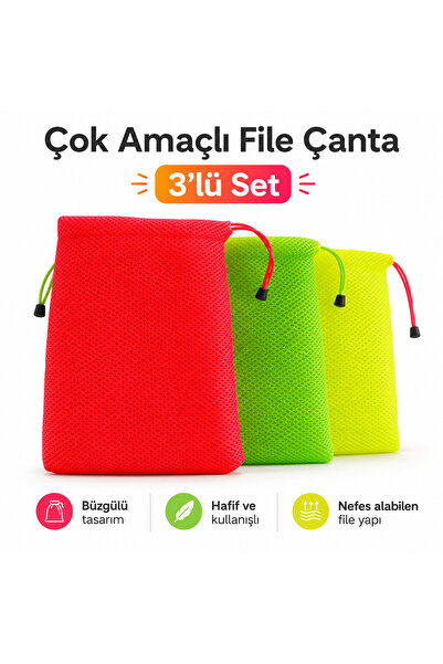 Magiclady 3’lü Çok Amaçlı File Çanta Seti – Büzgülü, Hafif, Nefes Alan Renkli...