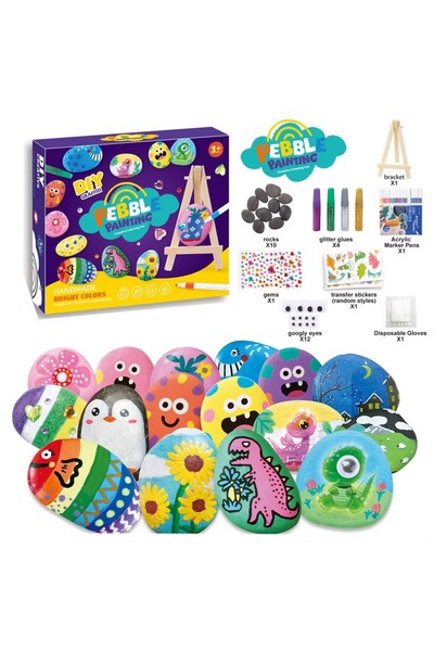 Twisoo DIY Pebble Painting Kit for Kids, Rock Painting Art Set with 10 Natura...