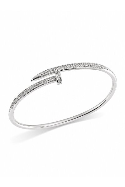 serelya Silver Color Nail Model Zircon Stone Women's Cuff Bracelet