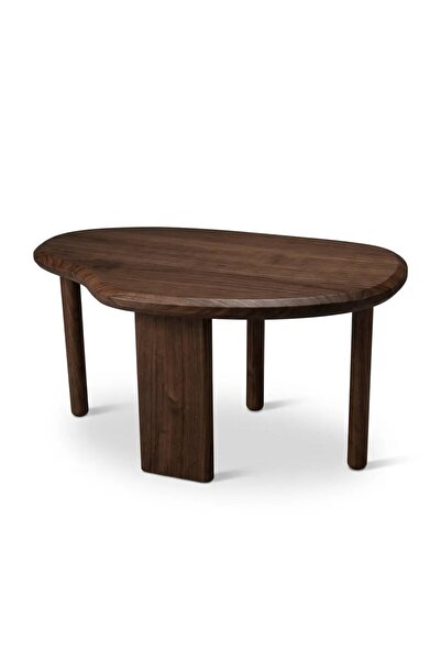 LkAhşap Masif Kayın Ağacı Ceviz Renk Organik Orta Sehpa 90x65 cm | El Yapımı Asimetrik 4 Ayaklı Modern Salon Sehpası