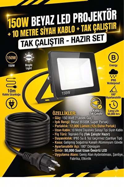 SCHUAR 10 METRE Kablolu 150 Watt Seyyar Led Projektör Aydınlatma. Seyyar Aydı...