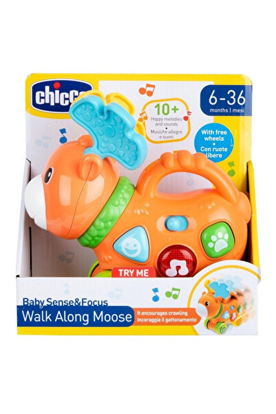 Chicco Jucarie muzicala Walk Along Moose, cu melodii si sunete, cu roti si ma...