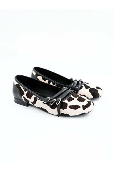 Tenau Women's Genuine Leather Ballerinas Brown White