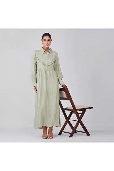 LINELLE Sage Green Ruffle Detail Ladies Casual Dress