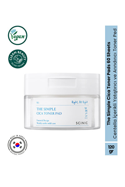 SCINIC The Simple Cica Toner Pad Cica Özlü Yatıştırıcı ve Arındırıcı Tonik Pe...