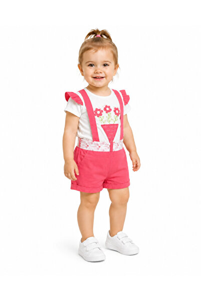 MADE Girls' Set Summer T-Shirt and Strap Shorts with Floral Belt