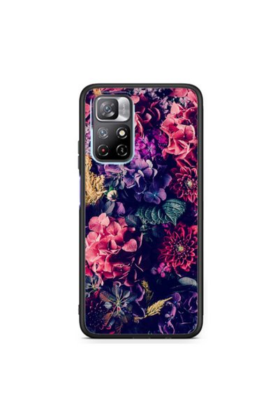 Other Xiaomi Poco M4 Pro 5G Purple and pink flowers Black Glossy Θήκη