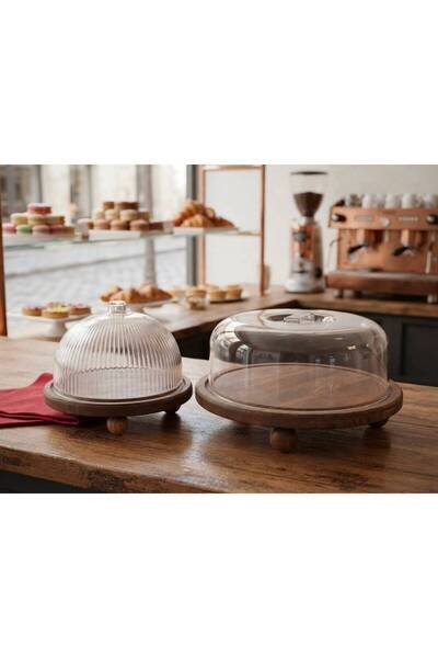 Rabo Craft 2-Piece Large Round Wooden Stand Cake Pan and Presentation Stand N...