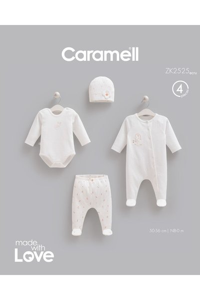 Caramell طقم خروج من المستشفى للأطفال البنات، موسم جديد، 4 قطع، LOVE BUNNY 2525