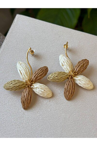 LioraJewellry Sallantılı Hasır Çiçek Küpe Bej