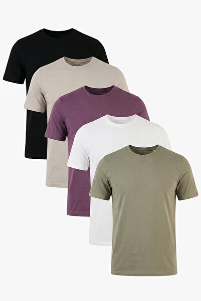 Buratti Pamuklu Regular Fit Bisiklet Yaka 5'li Paket T Shirt Erkek T SHİRT 59...
